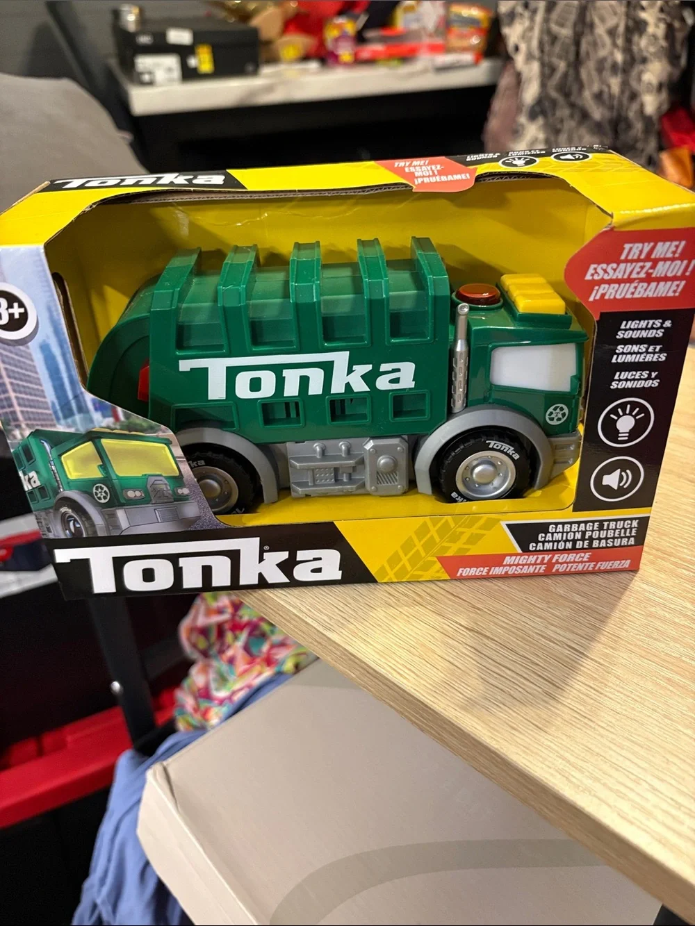 Tonka Green and Yellow Garbage Truck Toy with Silver Accents